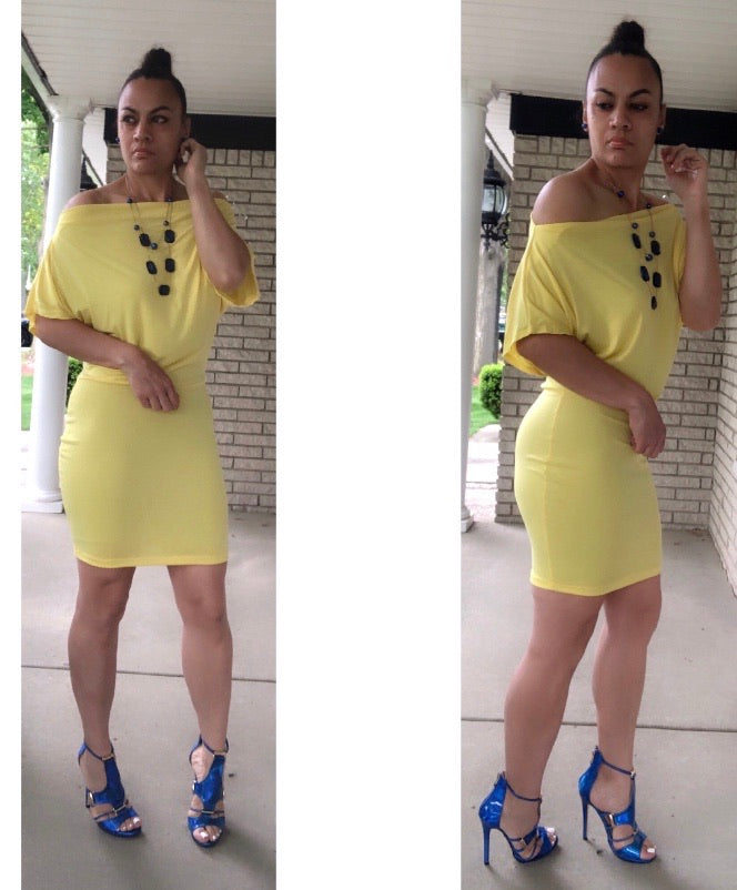 SINCERE OFF THE SHOULDER MIDI DRESS (YELLOW)